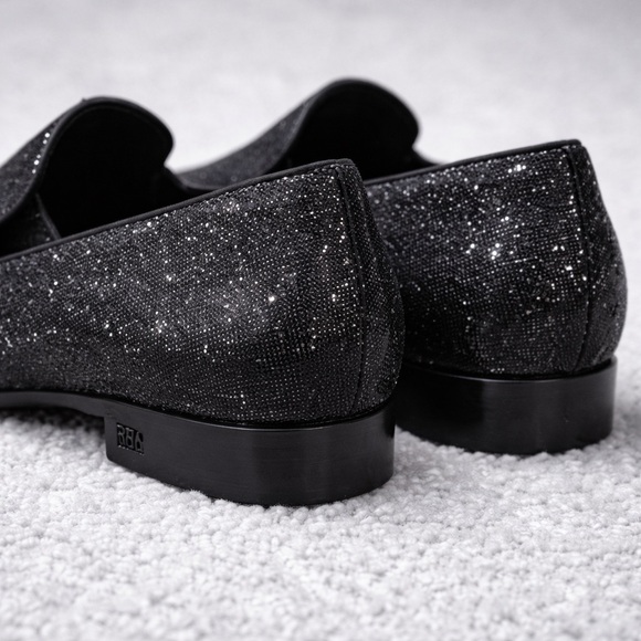 Steve Madden Black Glitter Loafers Slip-On Dress Shoes Mens Sparkle Party  Luxe